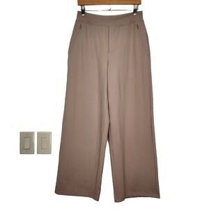 Ninepine Asana Relaxed Straight Pants L Beige High Rise Pull On Comfort Travel
